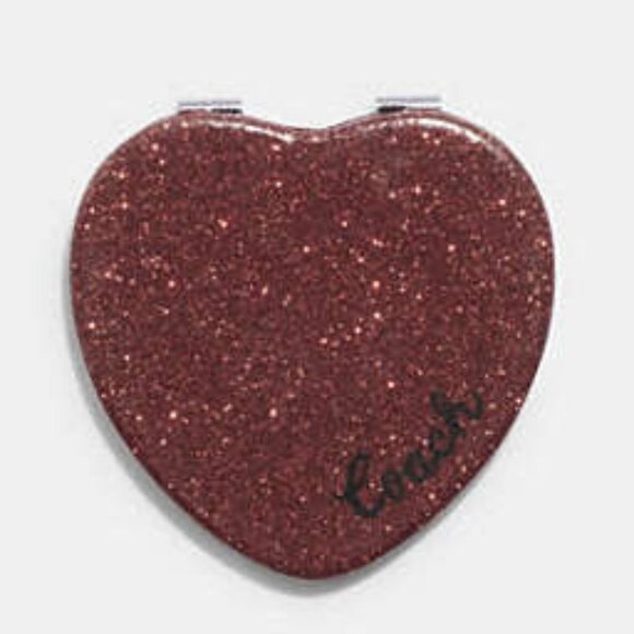 NWT Coach Glitter Heart Compact in Wine/Silver - Picture 1 of 1